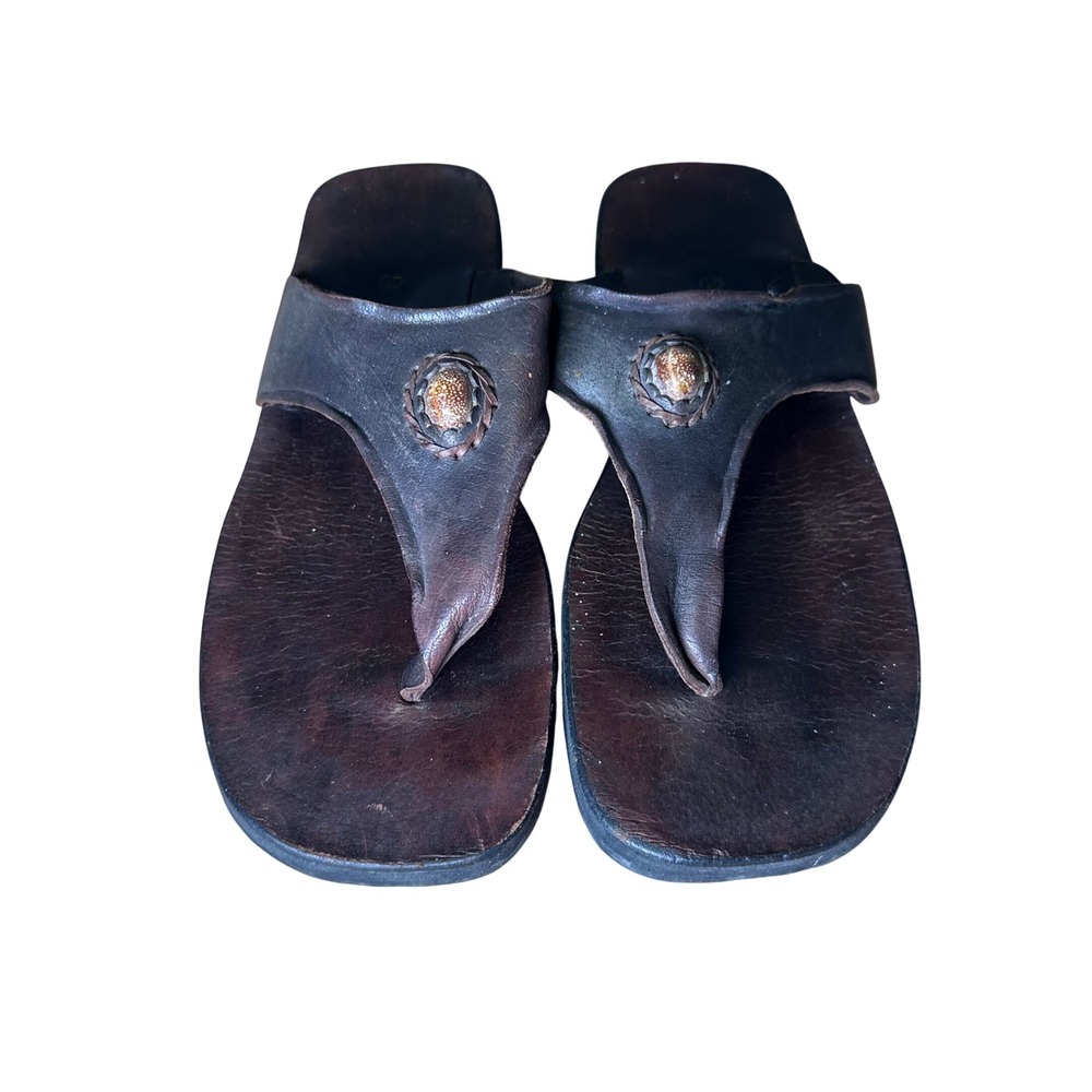Mens Dark Brown Leather Thong Sandals Handcrafted Boho Slip On Size 45 EU